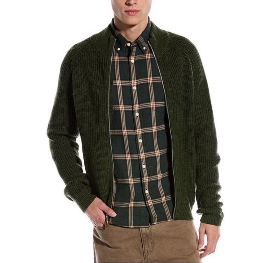 Slate & Stone Green Ribbed Zip Front Wool Blend Sweater Size Large